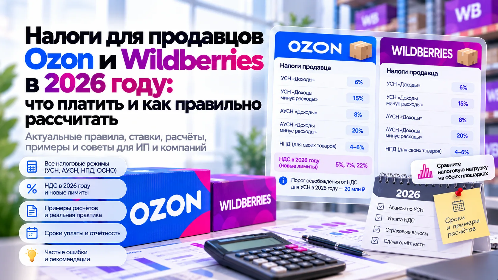 Налоги для продавцов Ozon и Wildberries в 2026 году: что платить и как правильно рассчитать